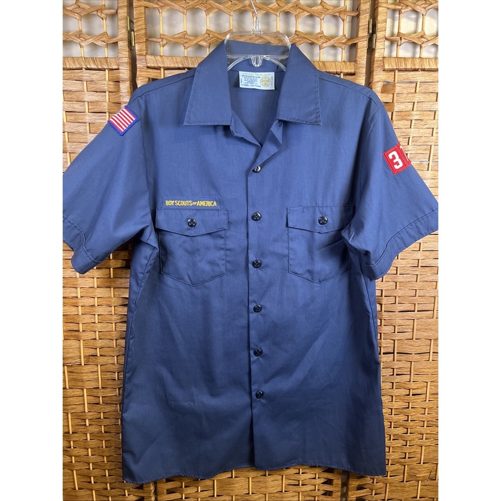 VTG Boy Scouts of America Shirt Youth X Large Blue Uniform Short Sleeve BSA USA